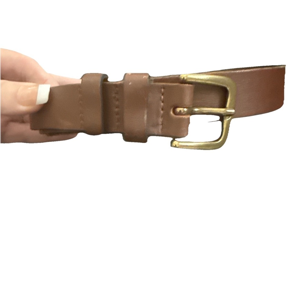 L.L. Bean Women's Size L Brown Leather Belt Solid Brass Buckle 1 Inch Wide